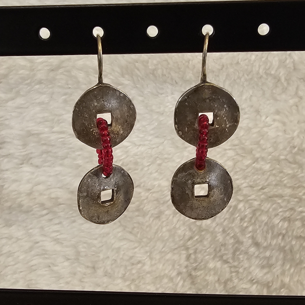 Chicos Dangle Faux Chinese Coin and Red Beads